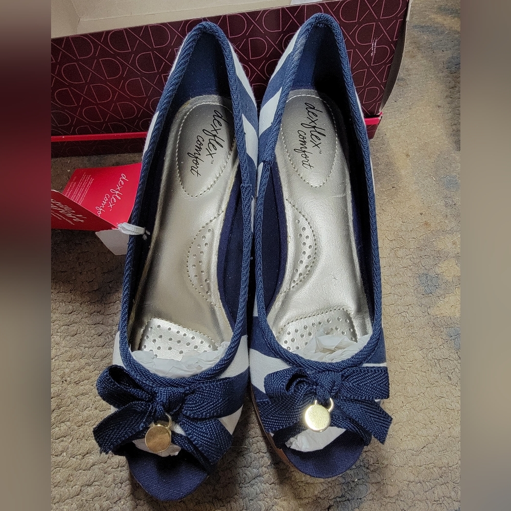 Women's Wedge Sandals Blue and White Striped